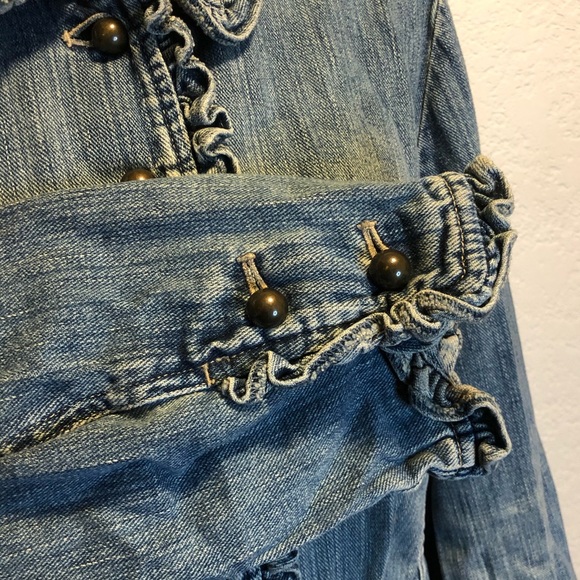 J Jill Denim Jean Jacket Medium Ruffle Trim - Picture 4 of 7